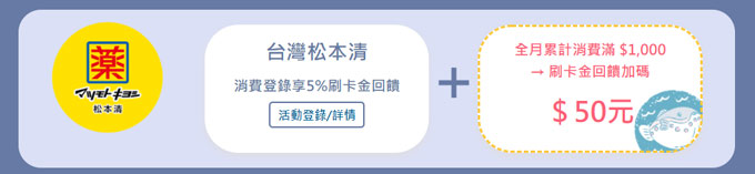台灣松本清消費登錄享5%刷卡金回饋